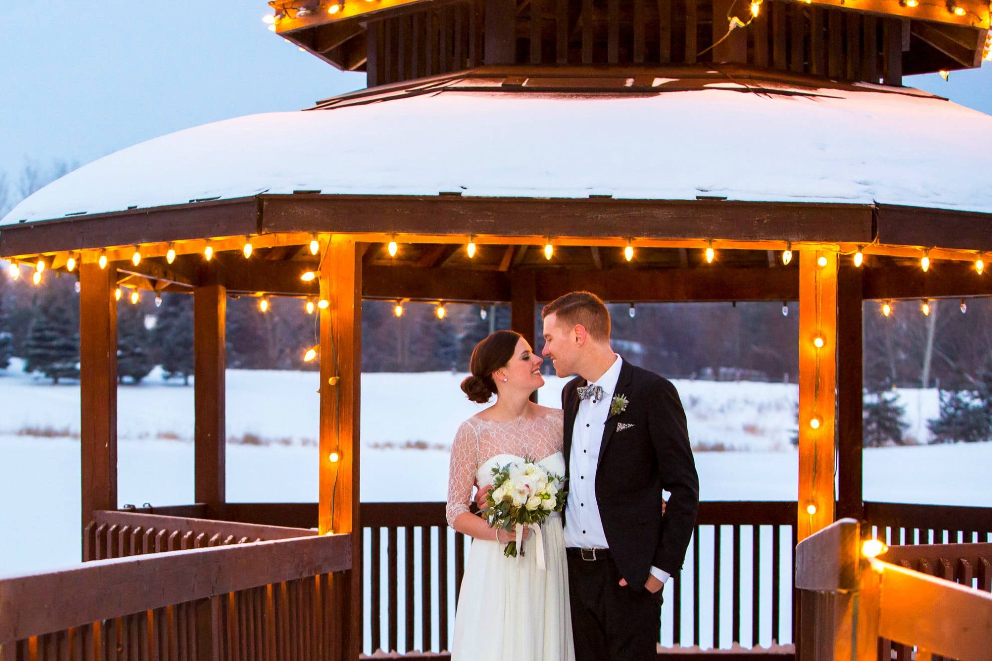 Hero image for Megan and Matt’s Cozy Winter Wedding at The Manor