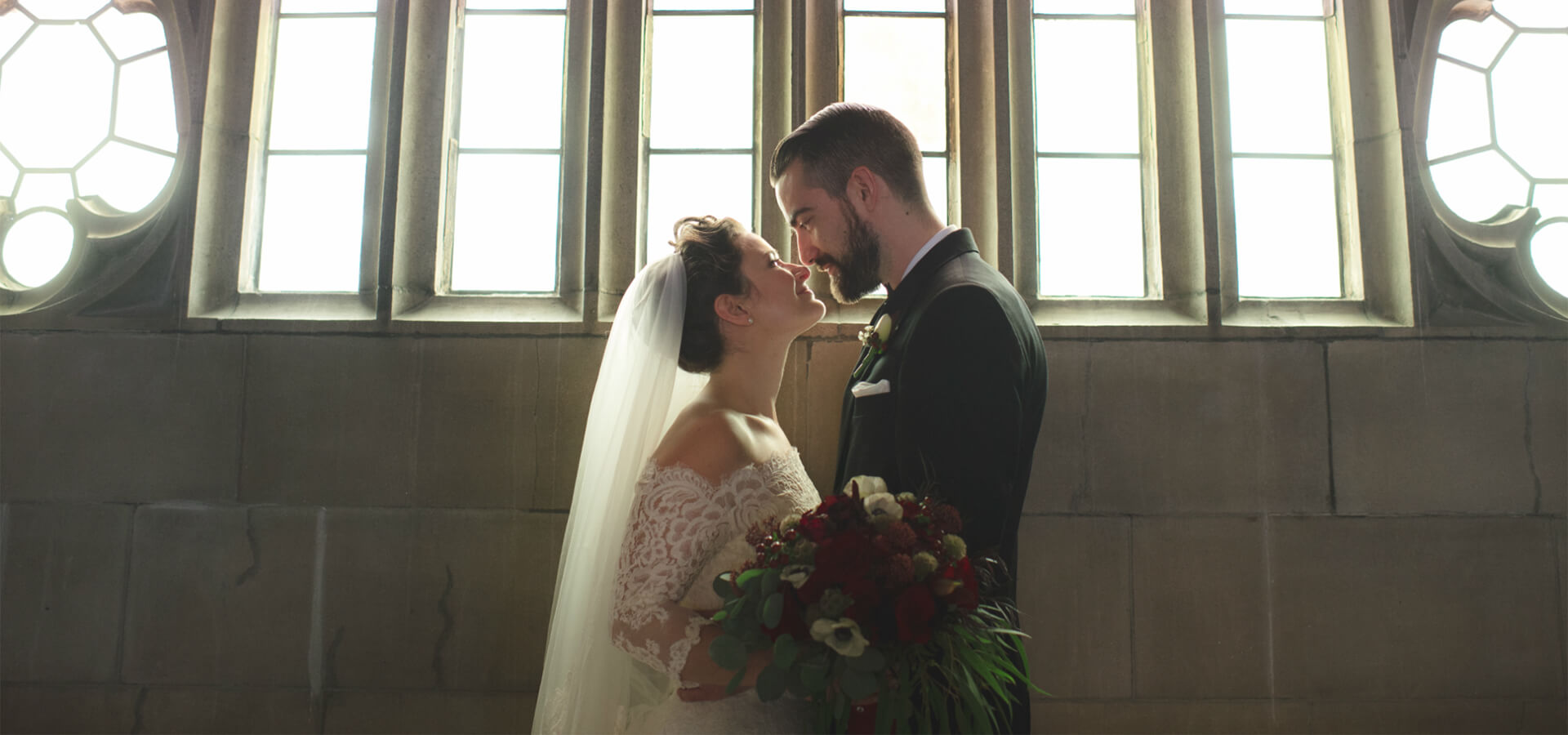 Hero image for Melanie and Martyn’s Enchanting Winter Wedding at Knox College and Casa Loma