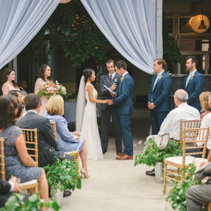 Majestic Chair Boutique featured in Olivia and Rob’s Stunning Vintage Wedding at Caffino Ristorante