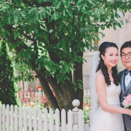 Stella York featured in Jenny and Alex’s Super Sweet Wedding at Auberge du Pommier