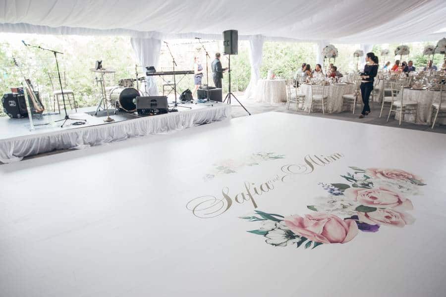 Designer Dance Floors featured in Safia and Alim’s Chic Tented Wedding at Belcroft Estates