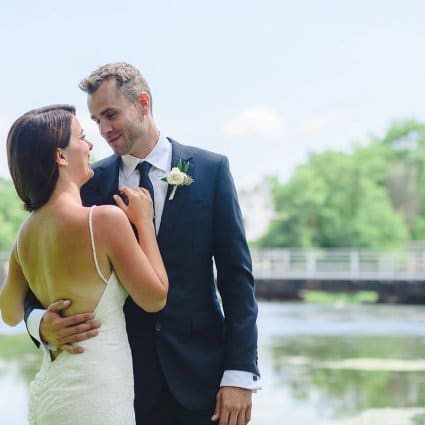 Chantal Dube Harpist featured in Lesley and Tyler’s Rose Gold Rustic Wedding at Whistle Bear G…