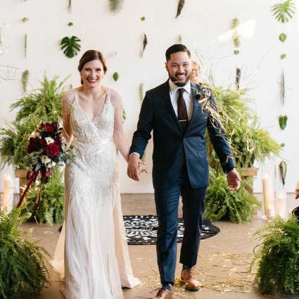 Patchouli Floral Design featured in Amanda and Markus’ Urban Jungle Wedding at Airship 37