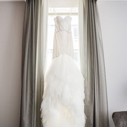 Dina Alonzi Bridal featured in Rachel and Jeff’s Luxe Wedding at the King Edward Hotel