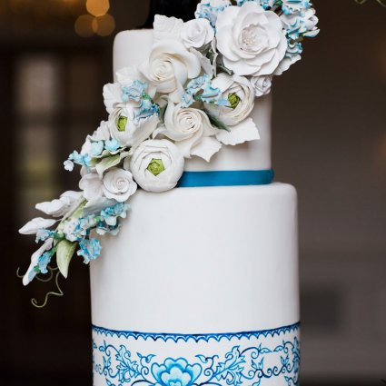 Fine Cakes By Zehra featured in Claudia and Elliot’s Elegant Royal Blue Wedding at the Graydo…