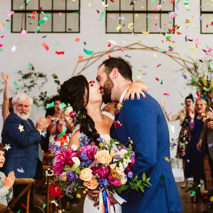 Supersonic Hearts Band featured in Nicole and Luke’s Colourful Wedding at the Distillery’s Airsh…