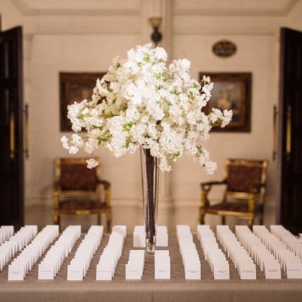 DT Floral & Décor featured in Samara & Eli’s Classically Elegant Wedding at Bellvue Manor