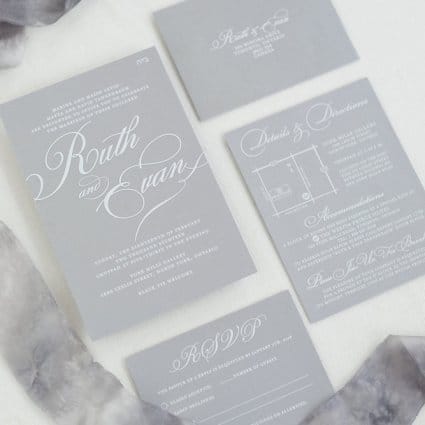 Paper Impressions Inc. featured in Ruth and Evan’s Romantic Wedding at York Mills Gallery