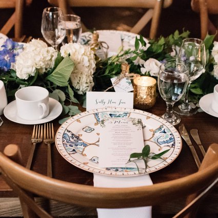 Mori Lee featured in Frances and John Paul’s Contemporary Rustic Berkeley Church W…