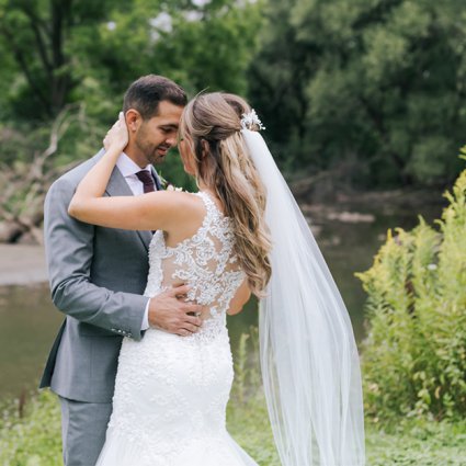 Promises and Lace featured in Ella and Mike’s Elegant Wedding at Harding Waterfront Estate