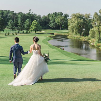 The Dessy Collection featured in Kimberly and Jonathan’s Magical Wedding at the Bayview Golf a…