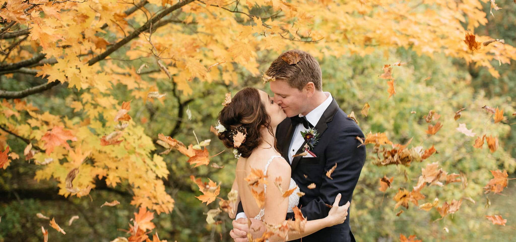 Hero image for Lauren and Brad’s Cozy Fall Wedding at the Manor