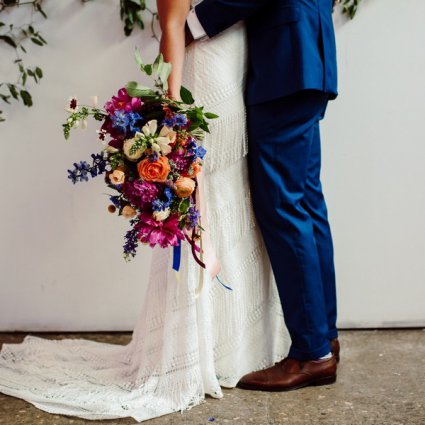 Snowberry Botanicals featured in Nicole and Luke’s Colourful Wedding at the Distillery’s Airsh…