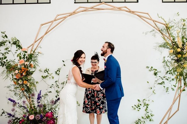 Nicole and Luke's Colourful Wedding at the Distillery's Airship 37