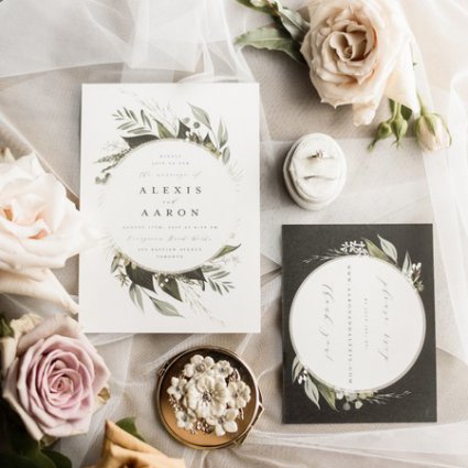 Brooklin Paper Co. featured in Alexis and Aaron’s Romantic Evergreen Brick Works Wedding