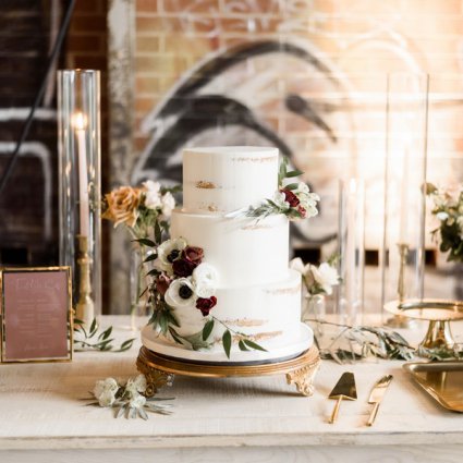 The Wedding Cake Shoppe featured in Alexis and Aaron’s Romantic Evergreen Brick Works Wedding