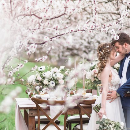 Table Tales featured in Romantic, Earthy Spring Cherry Blossom Styled Shoot