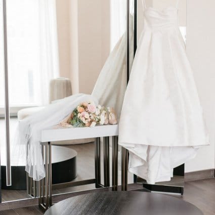 Lea-Ann Belter Bridal featured in Caroline and JP’s Modern and Trendy Hotel X Wedding
