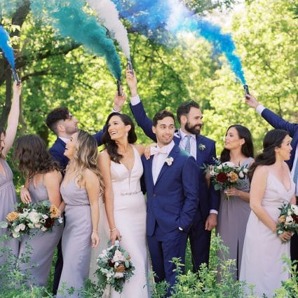 Surmesur featured in Kayla and Mike’s Blue-and-White Wedding at the Symes