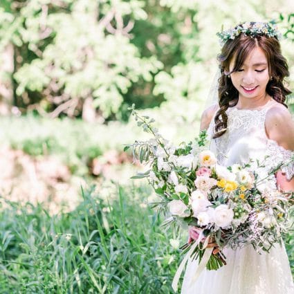 Allure Bridals featured in Charmaine and Edmond’s Toronto Ravine Elopement