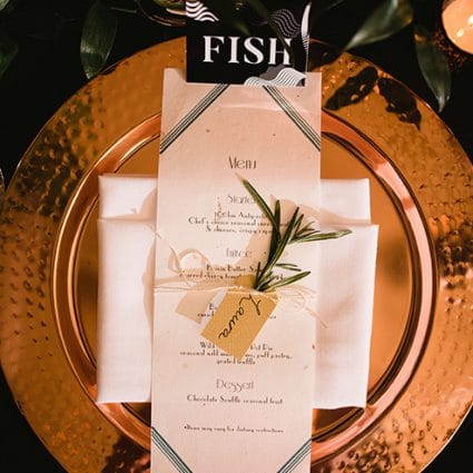 Gilded Swan Paperie featured in Francesca and Dave’s Warm Gladstone Hotel Wedding