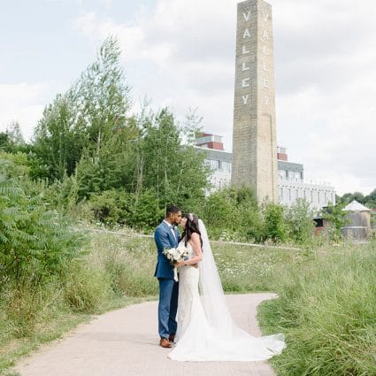 Evergreen Brick Works featured in Stephanie and Shaki’s Tropical Meets Industrial Style Wedding…