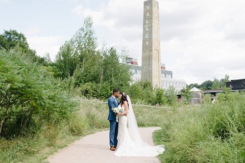 Stephanie and Shaki's Tropical Meets Industrial Style Wedding at Evergreen Brick Works
