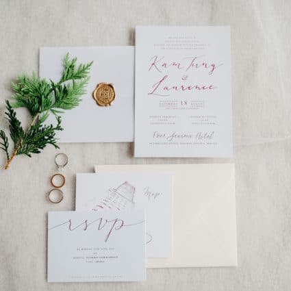 Brooklin Paper Co. featured in Kam and Laurence’s Sweet Wedding at the Four Seasons Hotel