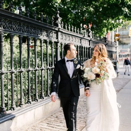Roadside Florist featured in Amy and Jason’s City Chic Wedding at Steam Whistle Brewery