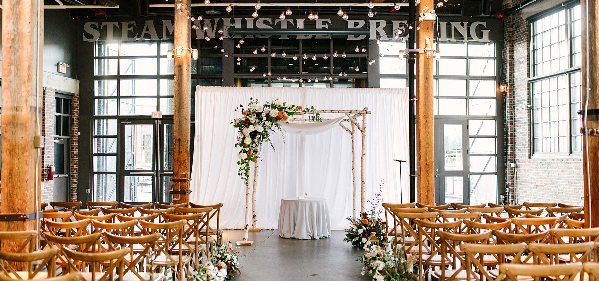 Hero image for Amy and Jason’s City Chic Wedding at Steam Whistle Brewery