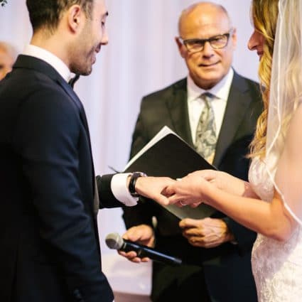 Ceremonies With Choice featured in Amy and Jason’s City Chic Wedding at Steam Whistle Brewery