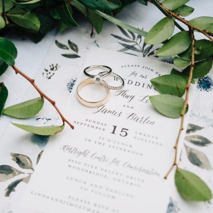 Minted featured in Linda and Jim’s Rainy Day Wedding at Kortright Event Centre f…