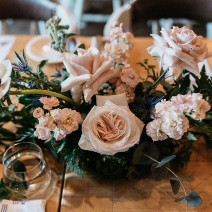 Stôk Floral & Design Inc. featured in Lia and Taylor’s Intimate Wedding at Cluny Bistro & Boulangerie