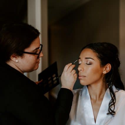 Beauty by Saveria featured in Emily and Tyson’s Romantic Wedding at The Doctor’s House