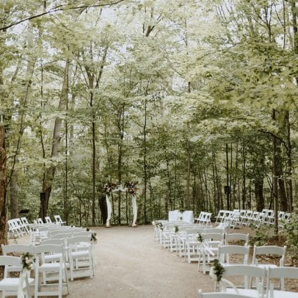 Kortright Eventspace featured in Stacy and Elliott’s Charming Woodsy Wedding at Kortright