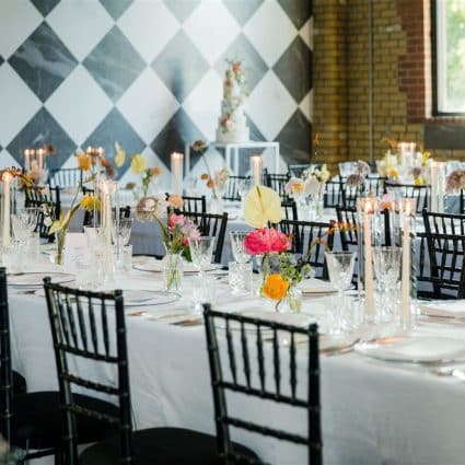 DFD Event Solutions featured in Elena and André’s Brilliant Minimalist Wedding at the Grace