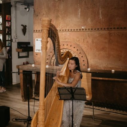 Denise Fung, Harpist featured in Nat and Tommy’s Enchantingly Romantic Wedding at Cluny Bistro