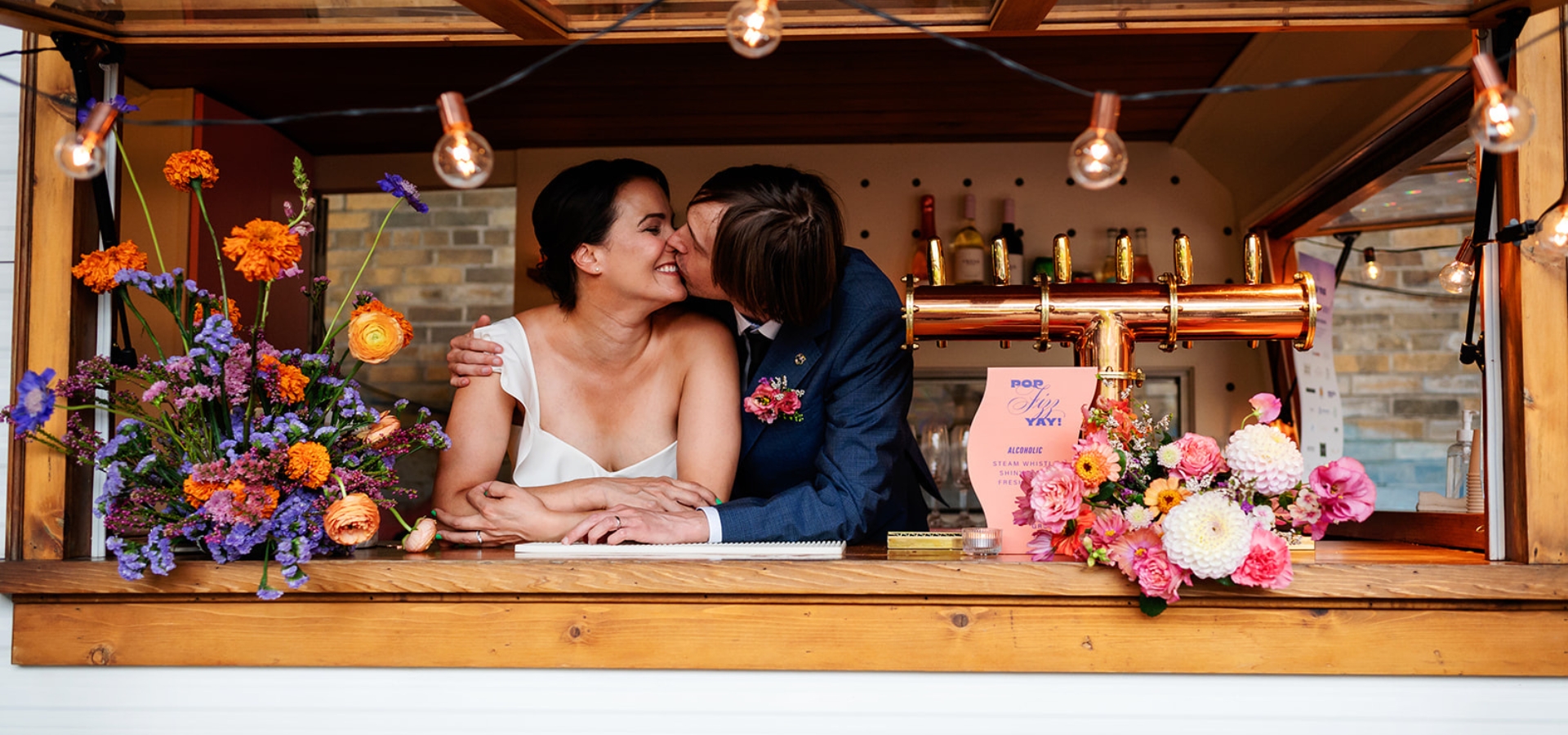Hero image for An Iridescent and Groovy Pop-Up Chapel Wedding at Evergreen Brick Works