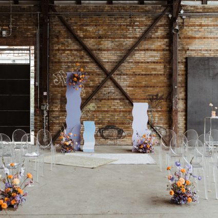 Evergreen Brick Works featured in An Iridescent and Groovy Pop-Up Chapel Wedding at Evergreen B…