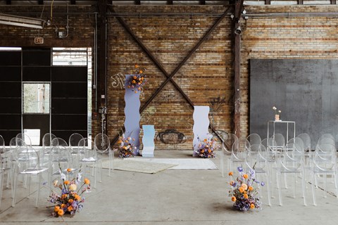 An Iridescent and Groovy Pop-Up Chapel Wedding at Evergreen Brick Works