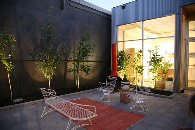 Our walled-in courtyard at night.