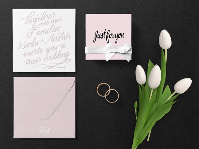 Custom hand lettered Invitation with custom gift box