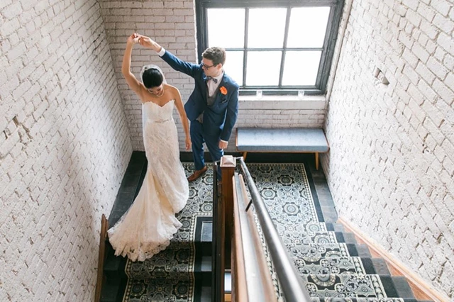 Beautiful Becker's Bride in her fit and flare gown.