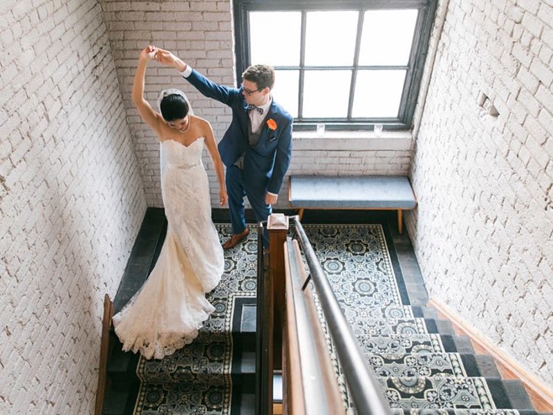 Beautiful Becker's Bride in her fit and flare gown.