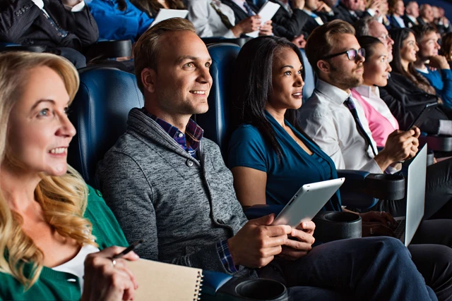 Keep your audience engaged with a presentation on the big screen that has great sight lines from every seat