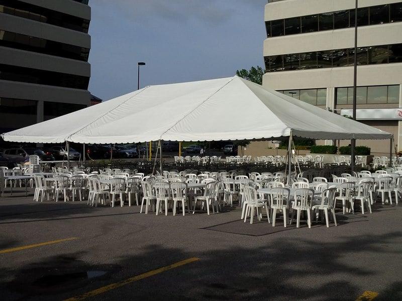 Frame Tent in Parking lot for BBQ