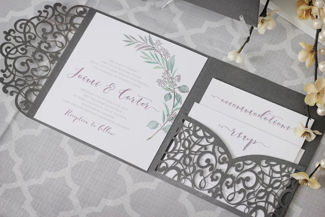 Laser-cut Pocket Fold Wedding Invitation