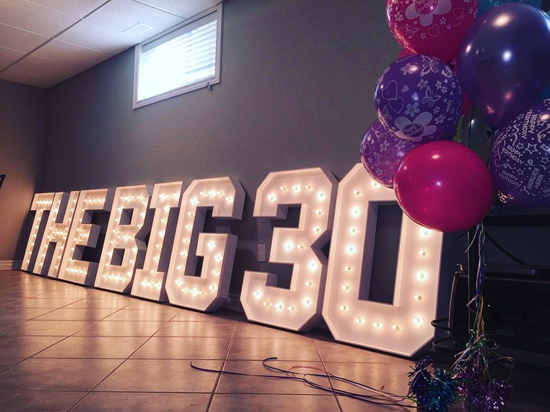 Milestone Birthday, THE BIG 30, Marquee Letters and Numbers