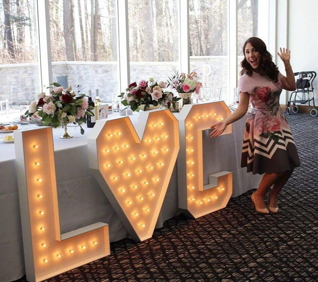 Bridal Shower initials, L (Heart) C, Marquee Letters