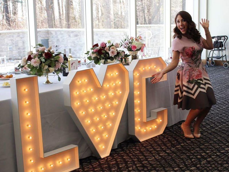 Bridal Shower initials, L (Heart) C, Marquee Letters